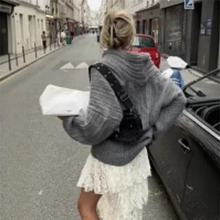 Women's Oversized Chunky Knit Sweater with Hood, Drop Shoulder and Textured Ribbed Look Amarae