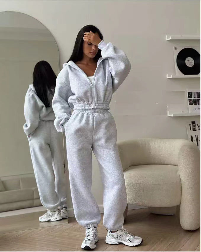 Lune London women's cozy zip-up hoodie and jogger pants set