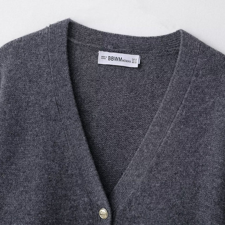 Women's Plus Size Wool Blend Cardigan with V-Neck, Gold Decorative Buttons and Flap Pockets Amarae