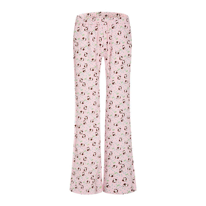 Women's High-Waist Lounge Pants with Flared Leg Cut, Drawstring and Allover Statement Print Amarae