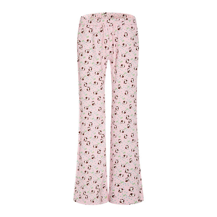 Women's High-Waist Lounge Pants with Flared Leg Cut, Drawstring and Allover Statement Print Amarae