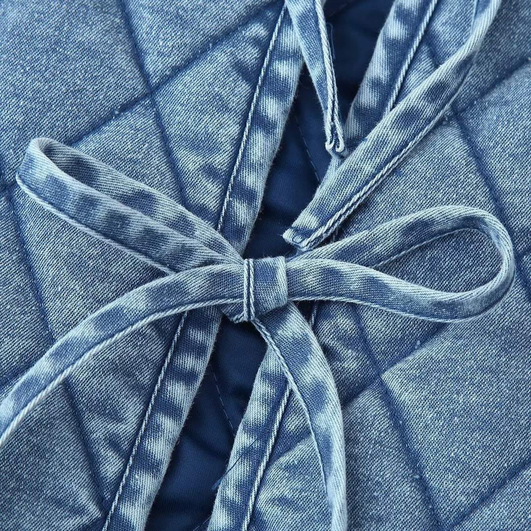 Quilted denim jacket for women with fringed collar Lune London