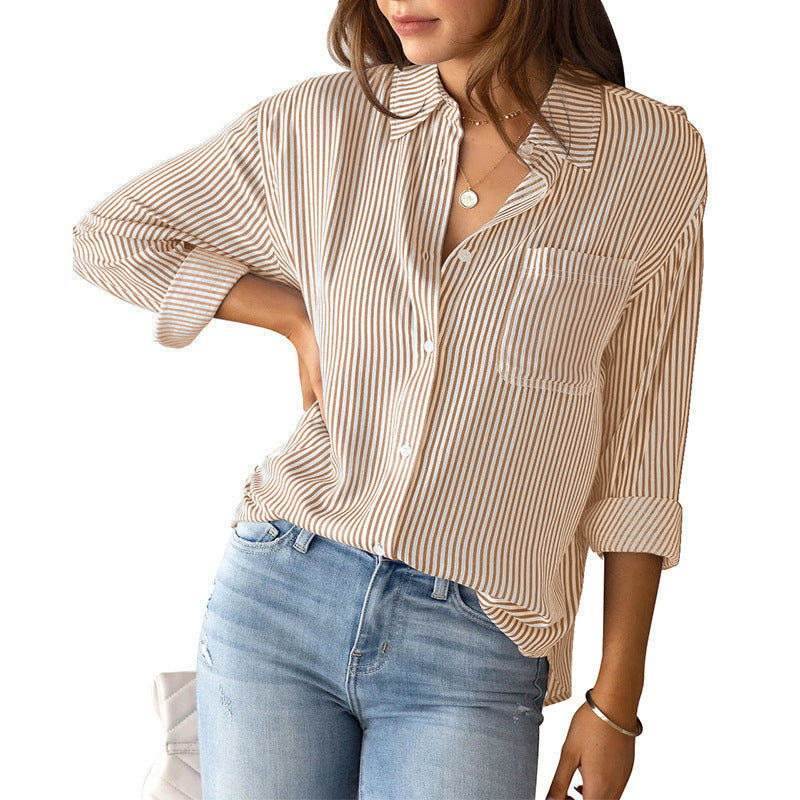 Casual blouse for women with fine stripes and chest pocket Lune London