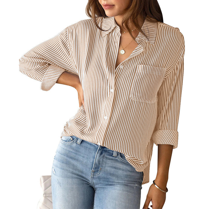 Casual blouse for women with fine stripes and chest pocket Lune London