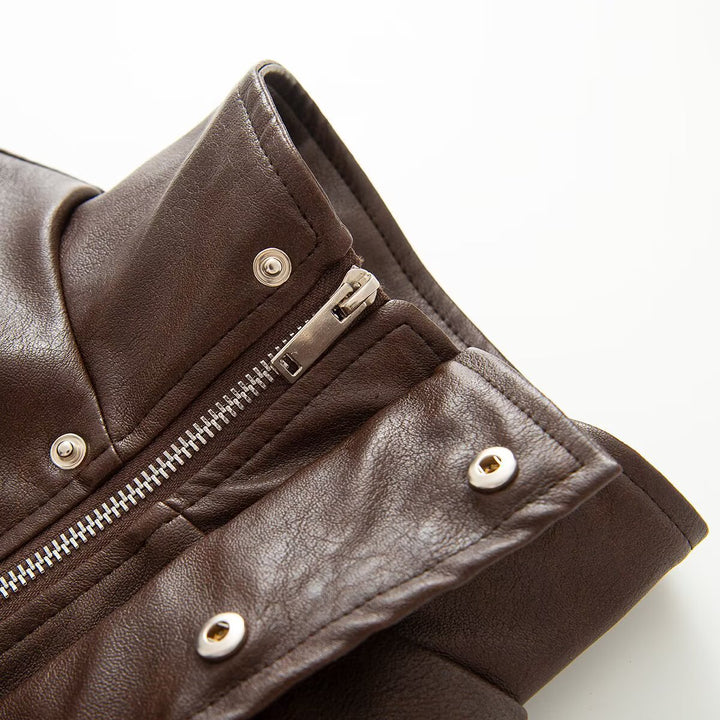 Ladies Cropped Leather-look Jacket with Tailored Corset Division and Standing Collar Amarae