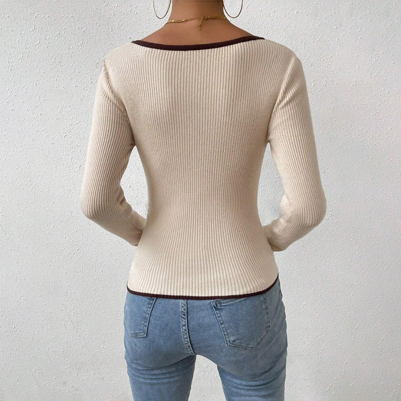Ladies V-neck long sleeve body in ribbed knit Lune London