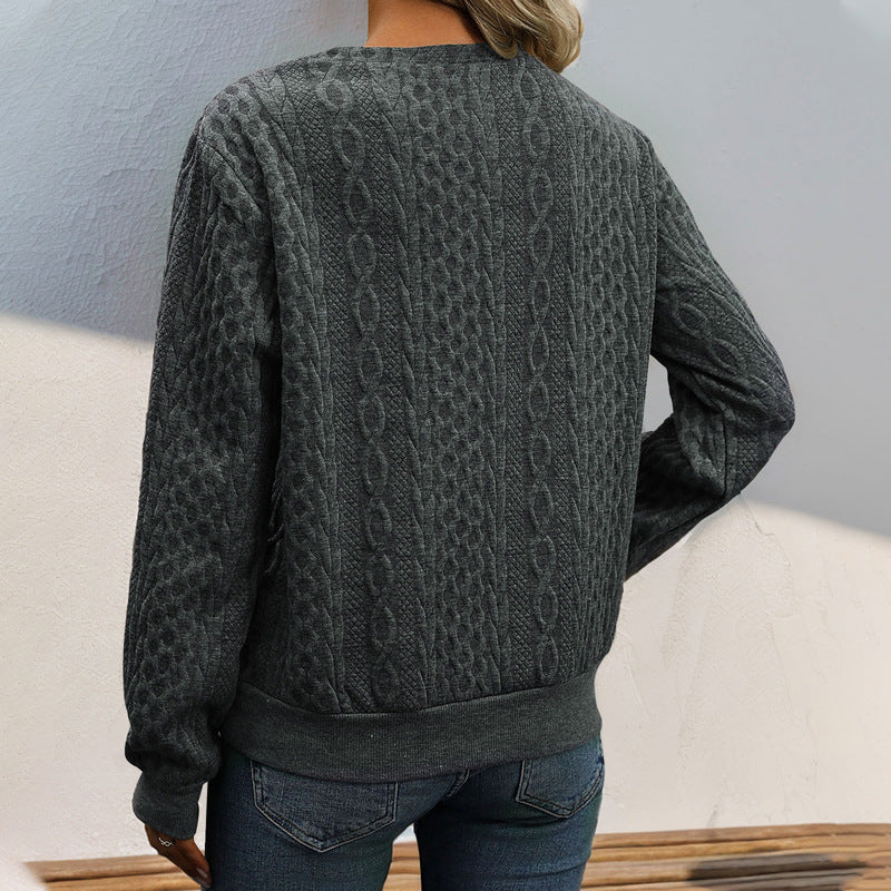 Knit sweater for women with a refined V-neck and decorative buttons Lune London
