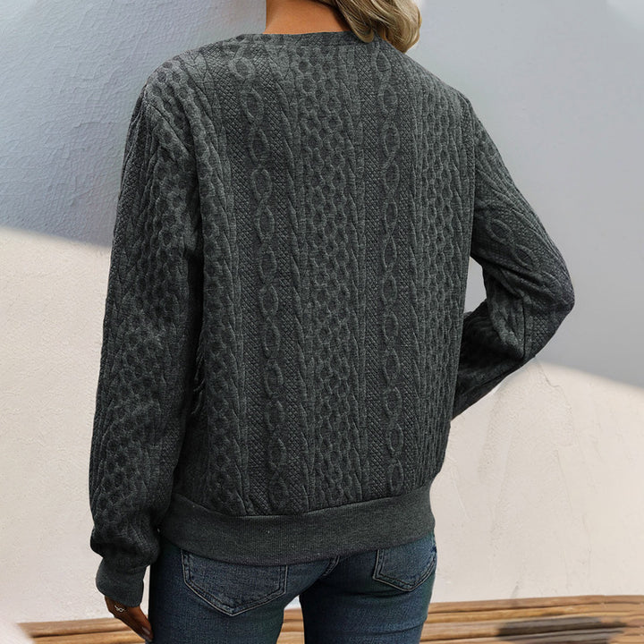 Knit sweater for women with a refined V-neck and decorative buttons Lune London