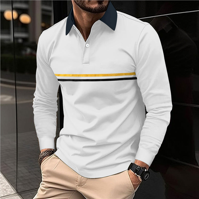 Men's long sleeve polo shirt with modern striped pattern Lune London