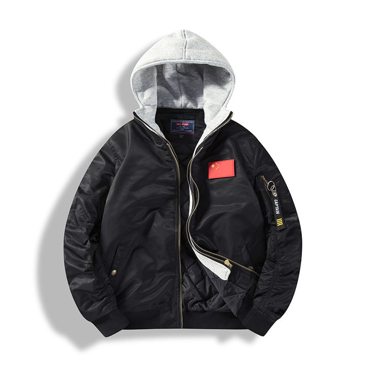 Functional bomber jacket for men with removable hood Lune London