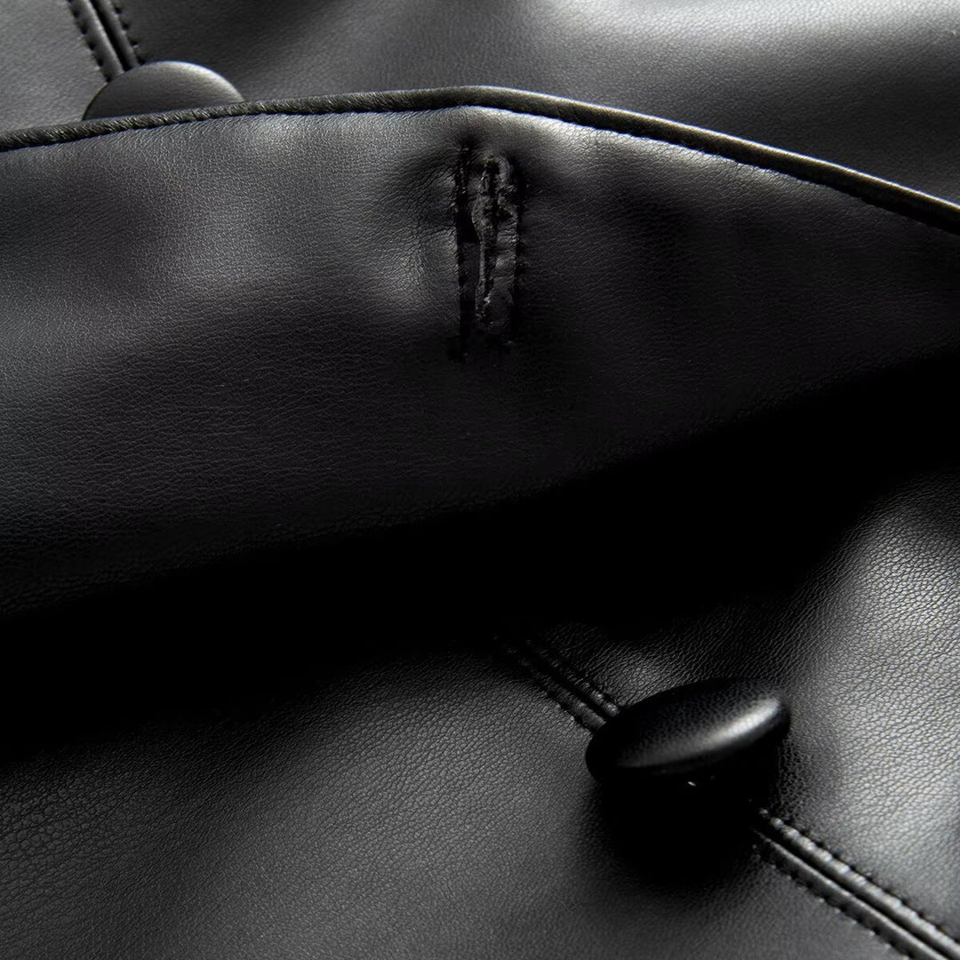 Women's Tailored Faux Leather Coat with Shawl Collar and Concealed Button Placket Amarae