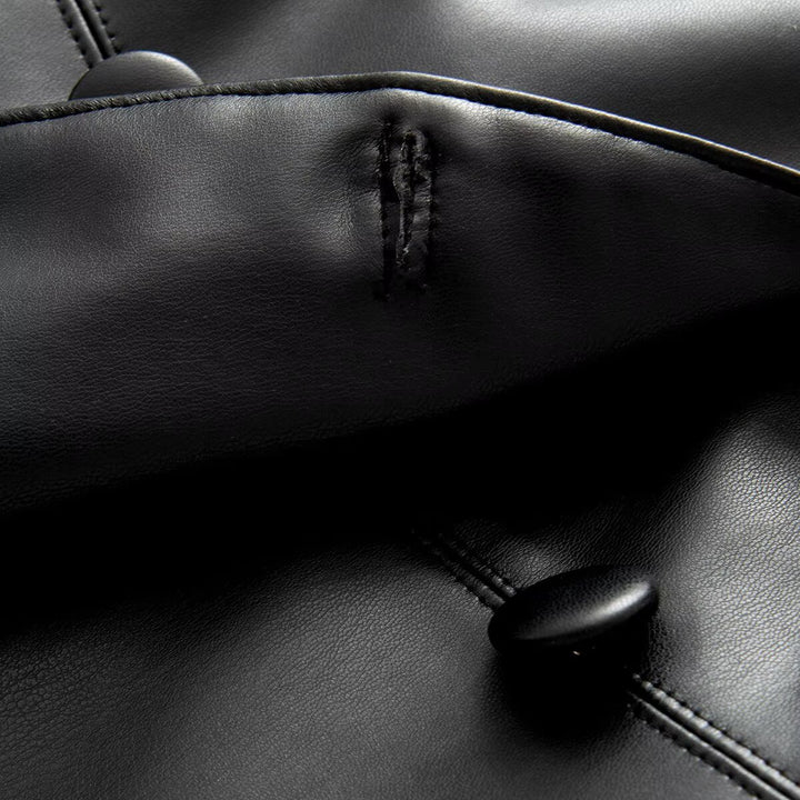 Women's Tailored Faux Leather Coat with Shawl Collar and Concealed Button Placket Amarae