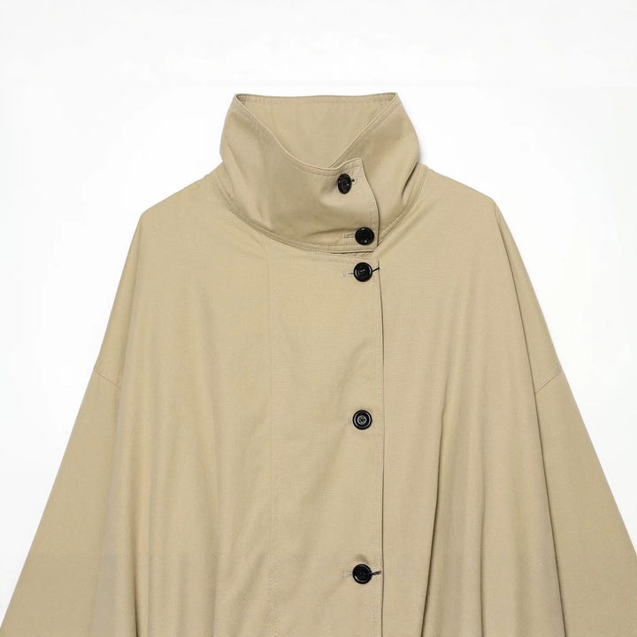 Women Short Cape Jacket with High Funnel Collar, Boxy Silhouette and Dropped Shoulders Amarae