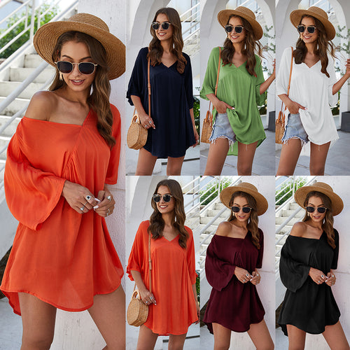 Casual kaftan dress for women with V-neck and 3/4 sleeves Amarae