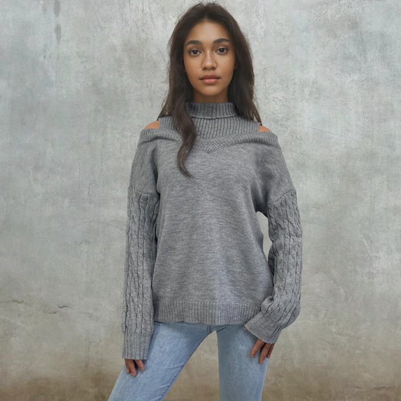 Knit sweater for women with off-shoulder design and structured sleeves Lune London