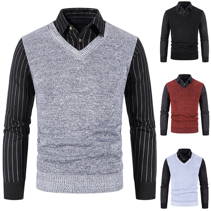 Men's knit sweater with V-neck and contrasting sleeves Lune London