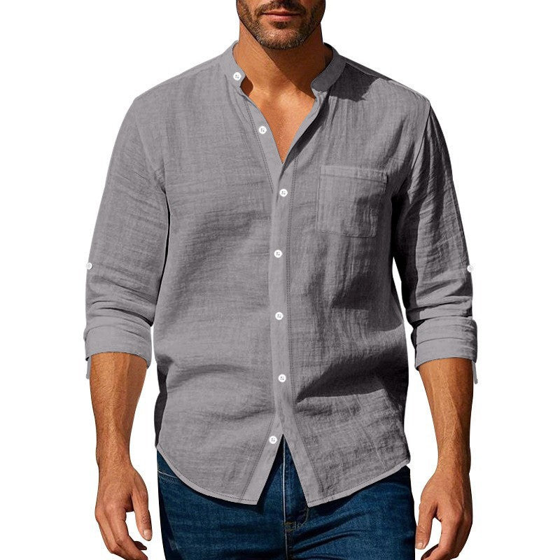 Linen shirt for men with stand-up collar and chest pocket Lune London