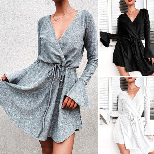 Women's wrap dress with an elegant V-neckline and wide sleeves Amarae