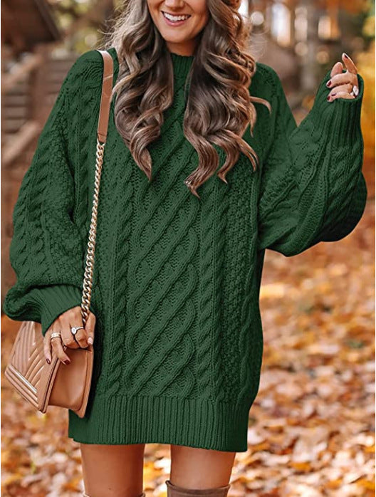 Thick knitted sweater for women with voluminous sleeves and a decorative twisted pattern Lune London