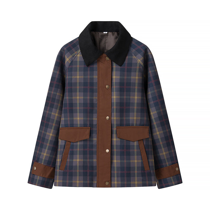 Women’s Oversize Checkered Field Jacket with Waxed Look and Snap Button Placket Amarae