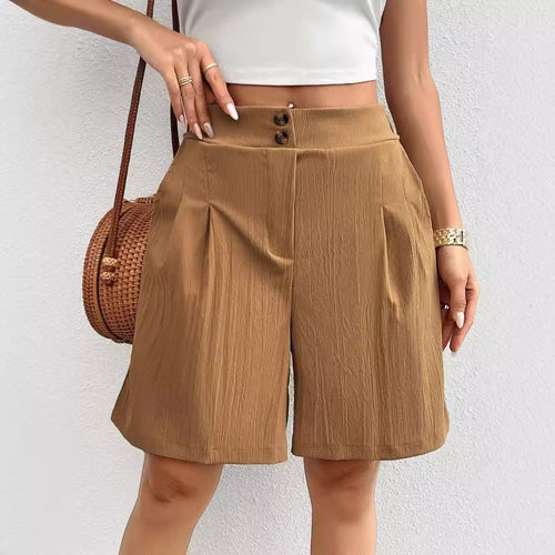 Chic and Stylish Women's Elegant Shorts with Button Closure and Pleated Design