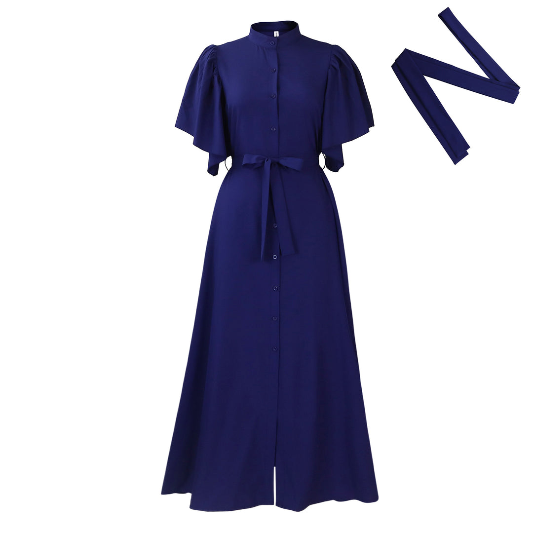 Maxi dress for women with elegant puff sleeves and a thin belt at the waist Lune London