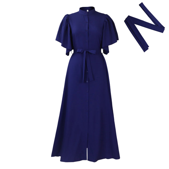 Maxi dress for women with elegant puff sleeves and a thin belt at the waist Lune London
