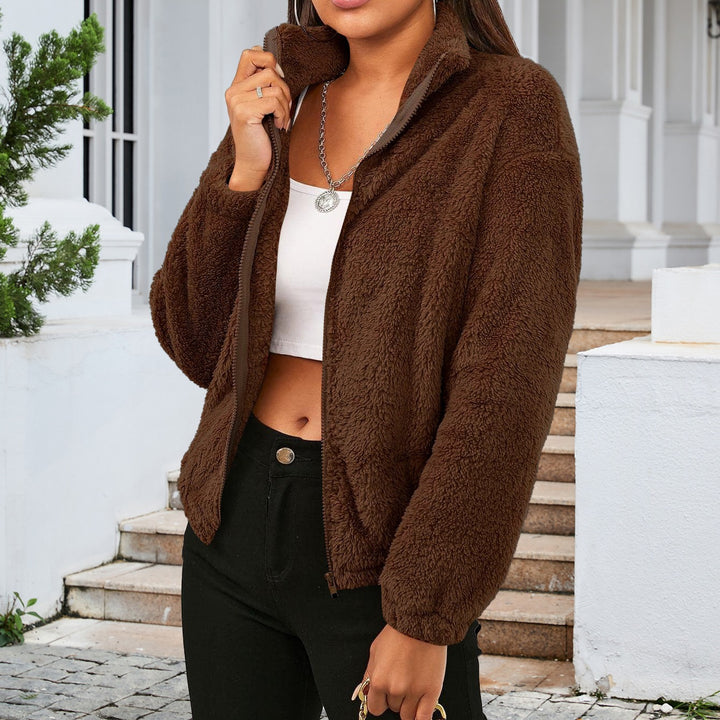 Ladies Comfortable Short Plush Clothing with High Collar and Side Pockets Lune London