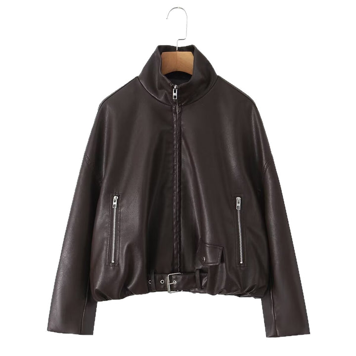 Faux leather jacket for women with a fitted cut and practical zip pockets Lune London