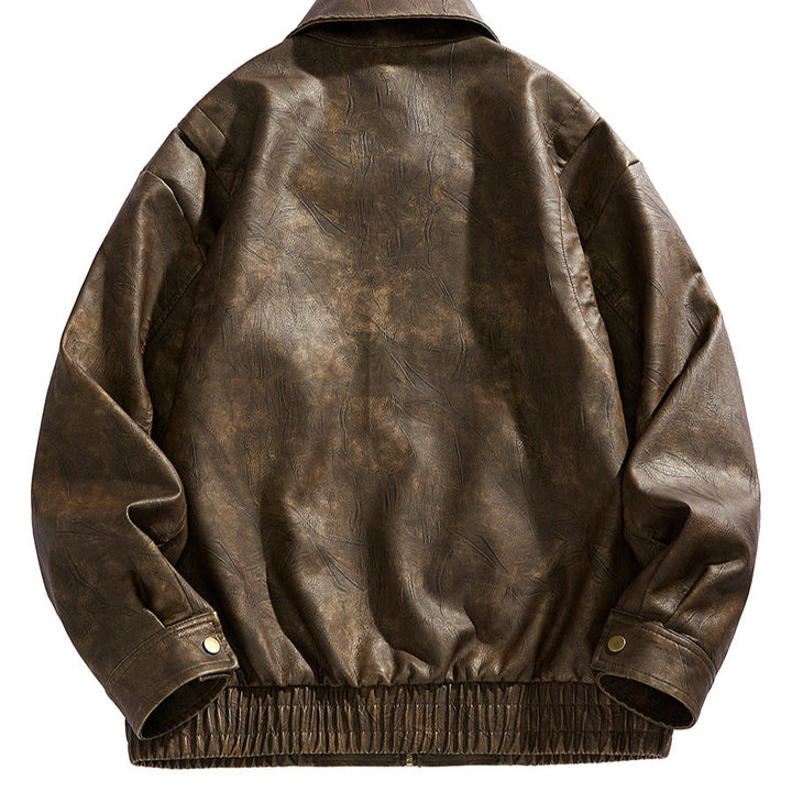 Amarae | Men's Short-Cut Leather Jacket with Elastic Waistband and Pockets