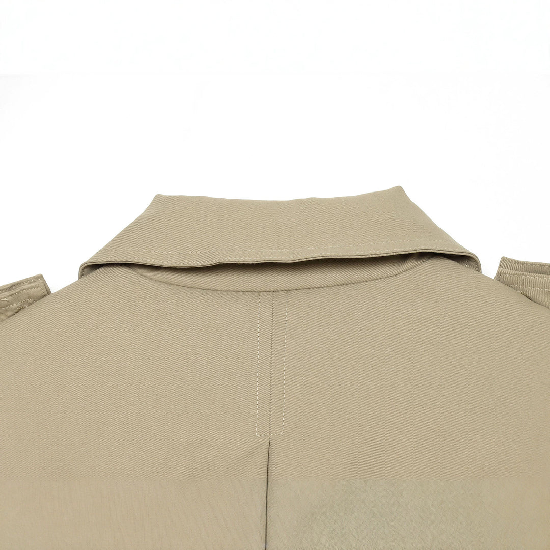 Ladies Short Cape Trench with Double Row, Shoulder Flaps and Waist Belt Amarae