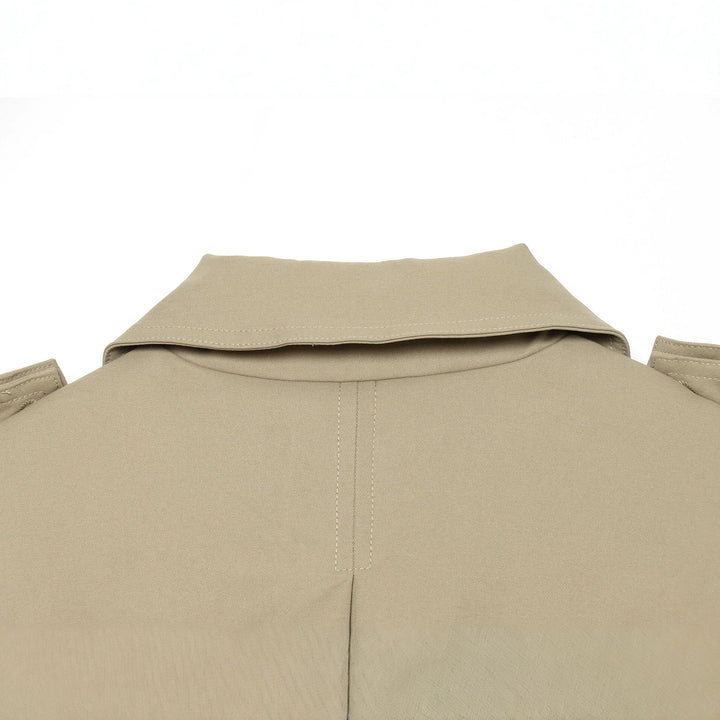 Ladies Short Cape Trench with Double Row, Shoulder Flaps and Waist Belt Amarae