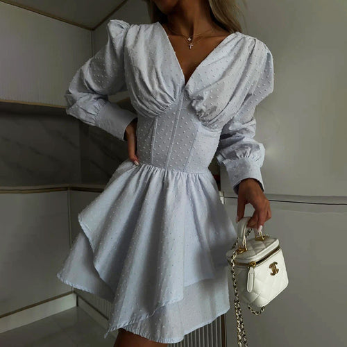 Playful wrap dress for women with voluminous sleeves and an asymmetrical hem Amarae