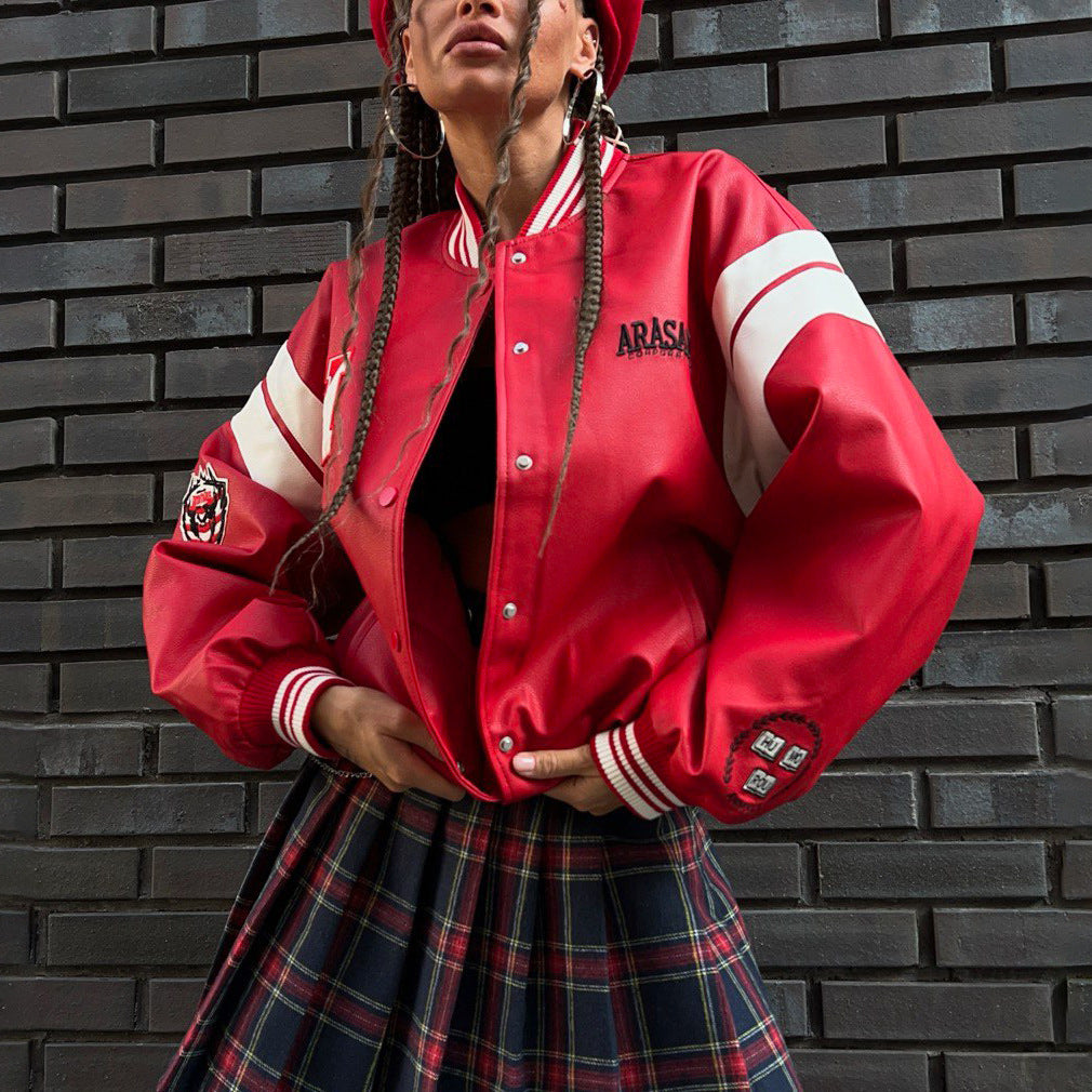 Women’s college jacket with sporty cut and contrasting sleeves Lune London