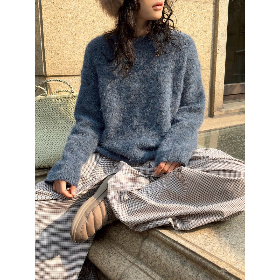 Women Fluffy Mohair-Mix Sweater with Loose Oversize Cut Amarae
