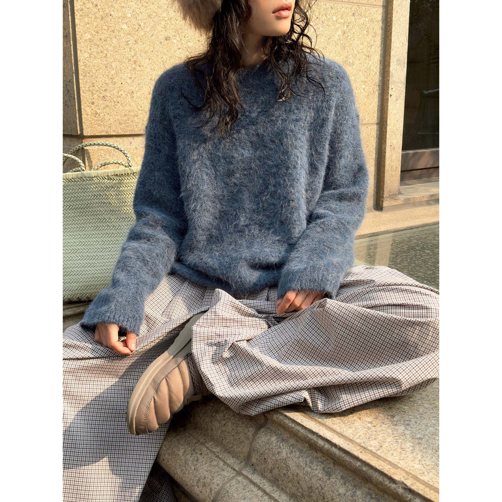 Women Fluffy Mohair-Mix Sweater with Loose Oversize Cut Amarae