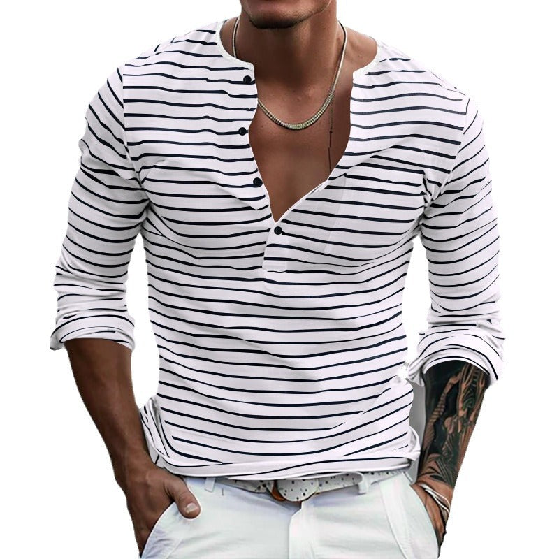 Men's casual long sleeve t-shirt with Henley neckline and striped pattern Lune London