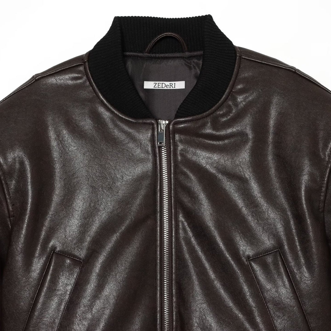 Men's leather-look bomber jacket in cropped style with ribbed cuffs Amarae