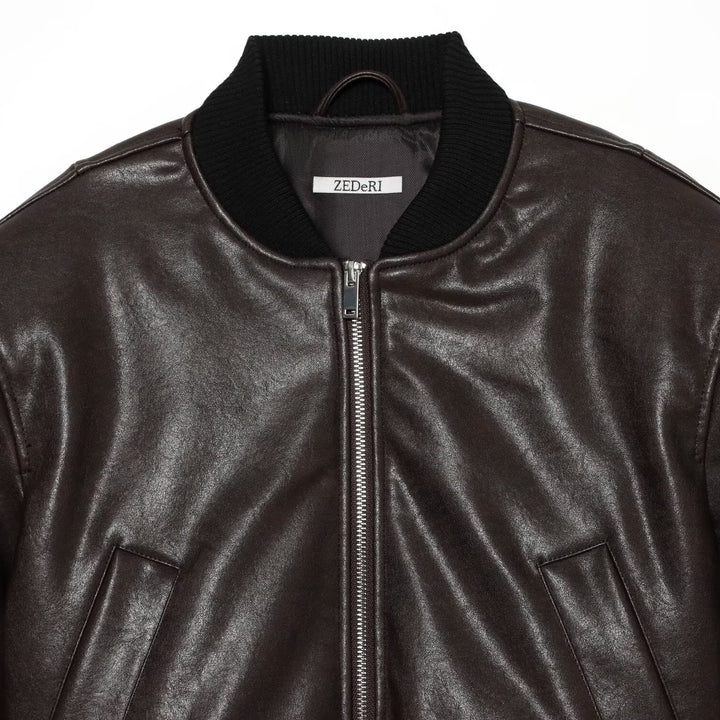 Men's leather-look bomber jacket in cropped style with ribbed cuffs Amarae