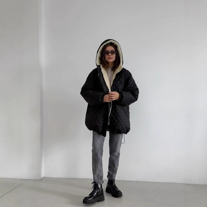 Ladies quilted parka with a high collar and soft lining Lune London