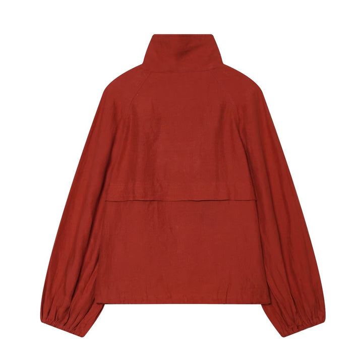 Ladies short jacket with high stand-up collar, continuous button placket and drawstring Amarae