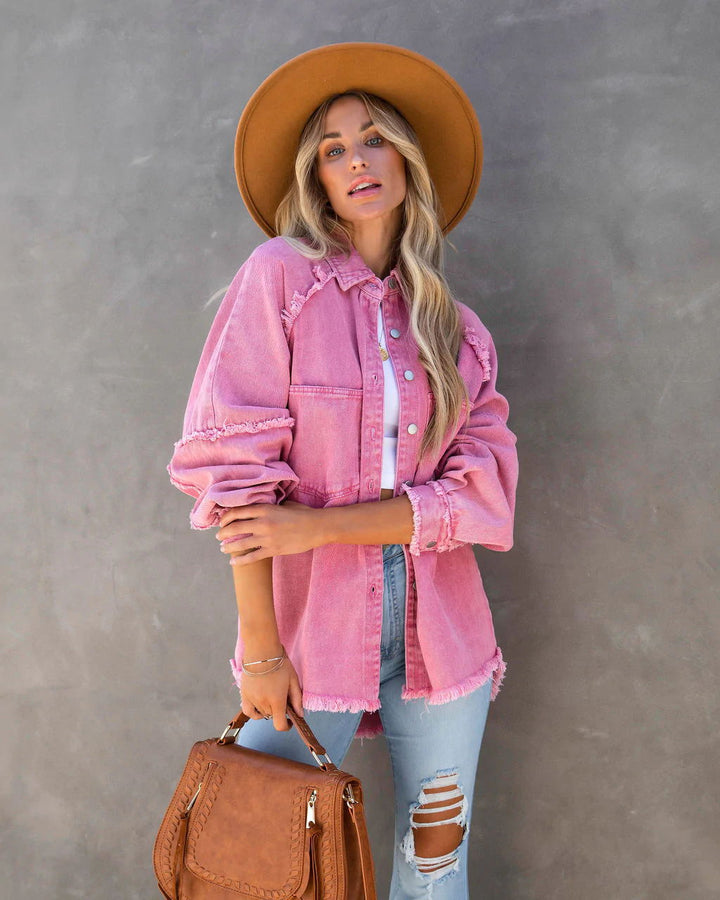 Chemise Veste en Jean Surdimensionnée pour Femmes avec Détails Effilochés Chic & Stil