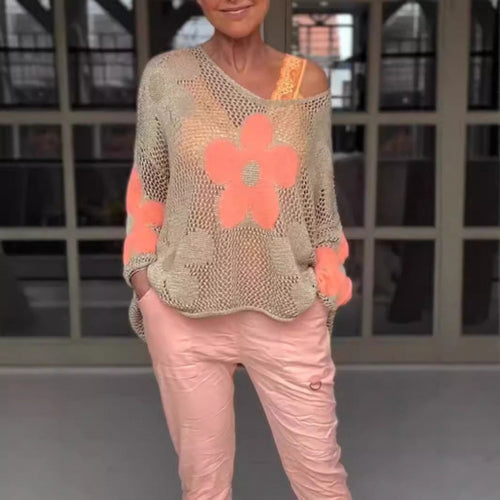 Women's Lightweight Knit Sweater with Floral Pattern Amarae
