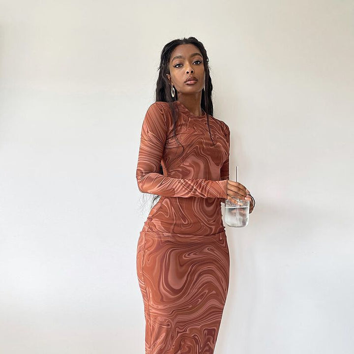 Long sleeve midi dress for women with abstract pattern Lune London