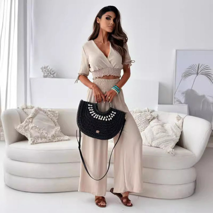Women's cropped wrap top with ruffled details Lune London