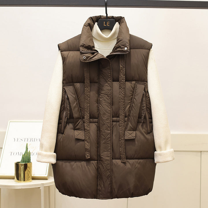 Quilted women's gilet with high collar and practical pockets Lune London