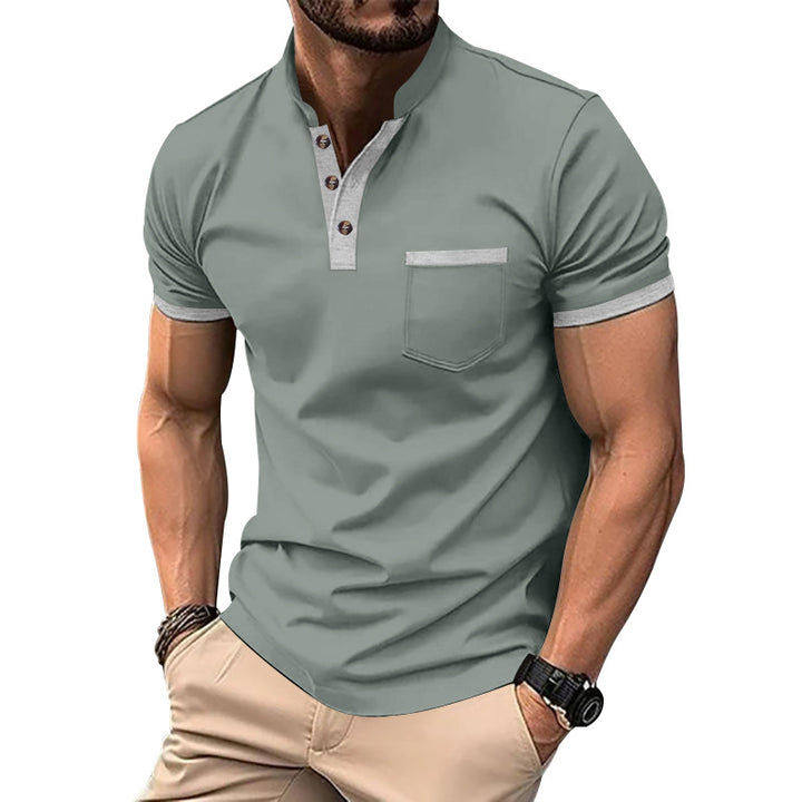 Men's short sleeve Henley shirt with an additional modern design and a chest pocket Lune London