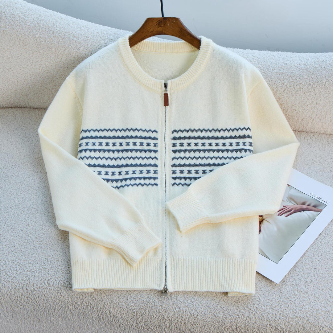 Cardigan zippé pour femme avec fermeture éclair et motif nordique Chic & Stil