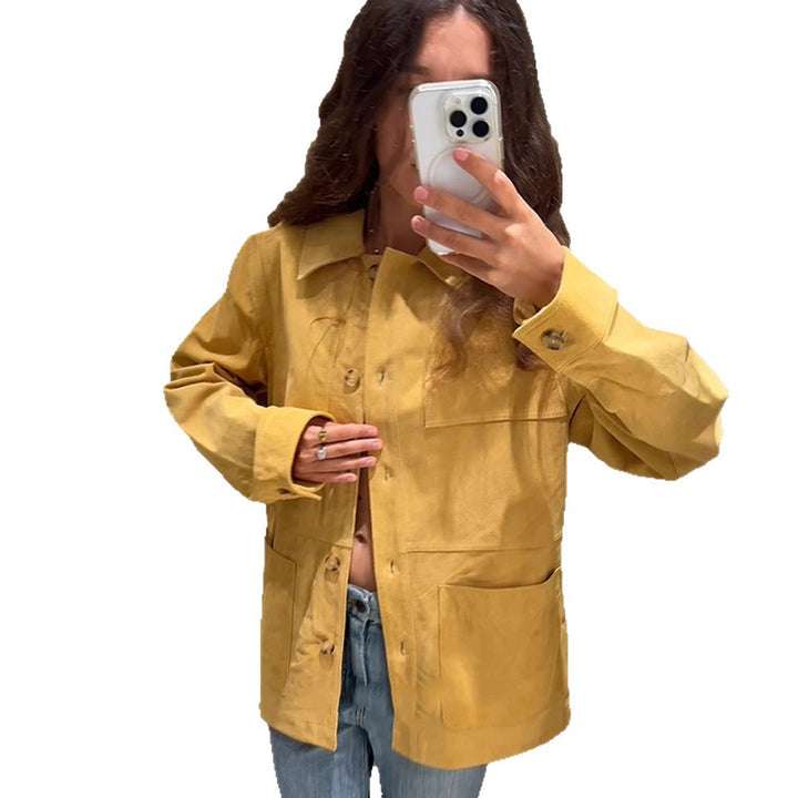 Women's Oversized Cotton Worker Jacket with Patch Pockets Amarae
