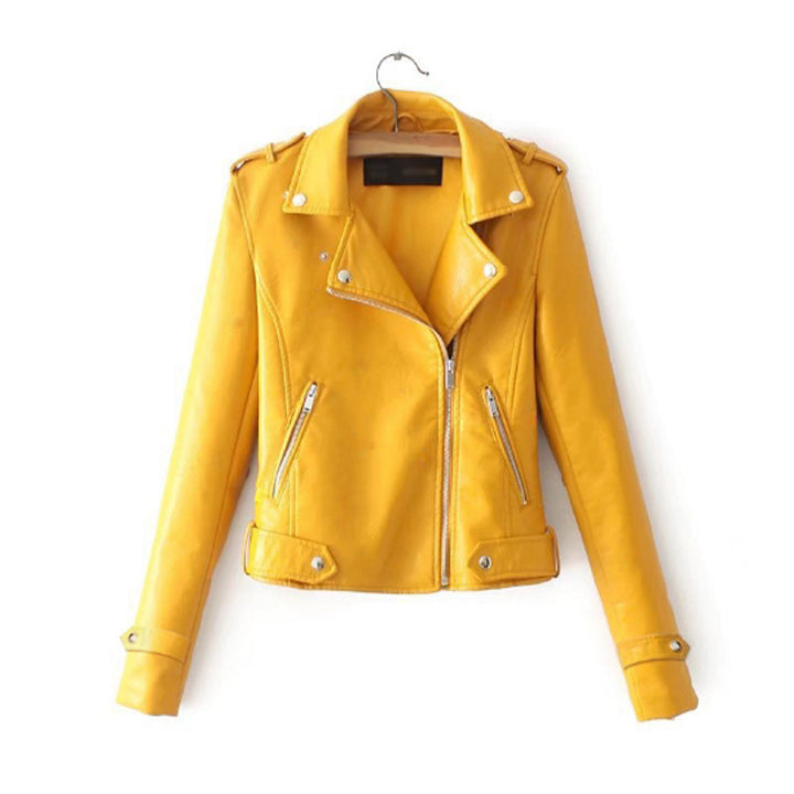 Women's faux leather motorcycle jacket with asymmetrical zipper and decorative studs Lune Londonl
